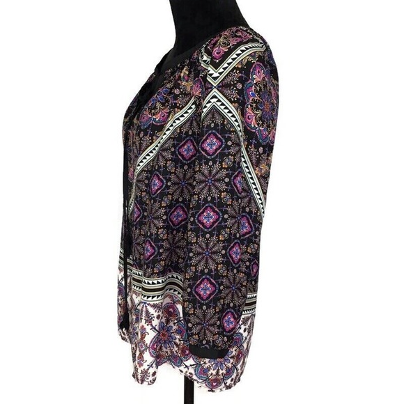 Gibson Latimer Colorful Blouse Multicolor Geometric Long Sleeve Art Deco Small - Picture 4 of 6